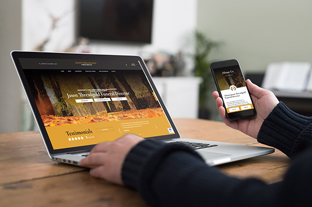 Jason Threadgold Funeral Director website on a laptop and phone screen